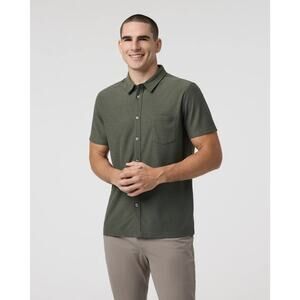Vuori Mens Short Sleeve Ace Button Down In Oregano Olive Green Sz L Sustainable